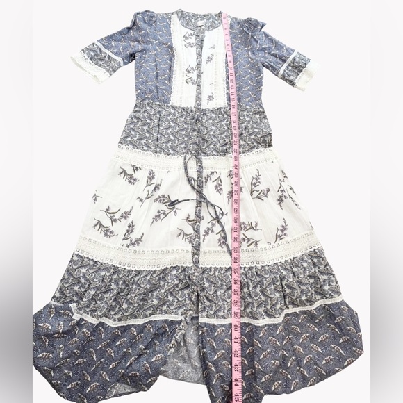 La Vie Rebecca Taylor Patchwork Floral Prairie Midi Dress Cotton Lace Trim - Picture 14 of 15